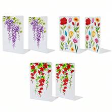 2 Pieces Book Holder, Metal Shelf, White Printed Decorative Shelf, Non Slip Heavy-Duty Shelf, Book, Magazine Or CD Storage Box, Suitable For Home And Office Use. - Printing - View 13