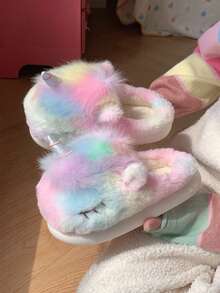 XIXITIAO 1 Pair Cute Creative Unicorn Design Plush Indoor House Slippers, Warm & Fashionable Slippers For Women, Suitable For Autumn/Winter - Pastel - View 2