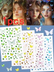2 Peças Adesivos de Gema 3D com Strass em Formato de Coração e Borboleta, Maquiagem de Natal, Festa de Feriado, Festival de Música Estilo Y2K, Joias DIY para Olhos e Rosto, Joias Faciais Amarelo Verde Azul Rosa, Acessórios de Rave, Adequado para Apresentação de Dança, Lantejoulas Faciais, Acessórios de Halloween - Multicolorido - Visão 7