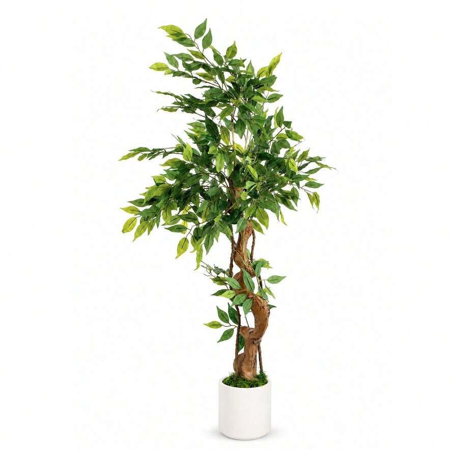 Stilvolles Set aus künstlichem Ficus-Baum und Pflanzgefäß dekoratives Zimmergrün zur Verschönerung aller Wohn- und Einrichtungsbereiche im Haushalt - 120 cm - Übersicht 1