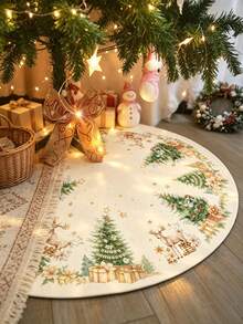 1pc 60/90cm Christmas Tree Skirt, Christmas Tree, Santa Claus, Snowman Pattern Christmas Tree Base Mat, Simple Christmas Carpet, Christmas Party Decoration, Christmas Tree Decoration, Christmas Tree Foot Mat, Christmas Room Decoration, Christmas Home Decor, 2027 New Year Decoration, Decorative Item, 2026 Christmas Decoration, Christmas Gift, Party Gift - Multicolor - View 8