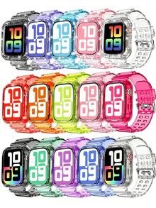 2合1水晶透明運動錶帶與防撞保護殼，相容 38mm 40mm 41mm 42mm 44mm 45mm 46mm 49mm，果凍框保護殼 + 舒適替換腕帶，適用於 11/10/9/8/7/6/5/4/3/2/1/SE Ultra 女款/男款，不含手錶與螢幕玻璃 - 一體錶帶 - 查看 13