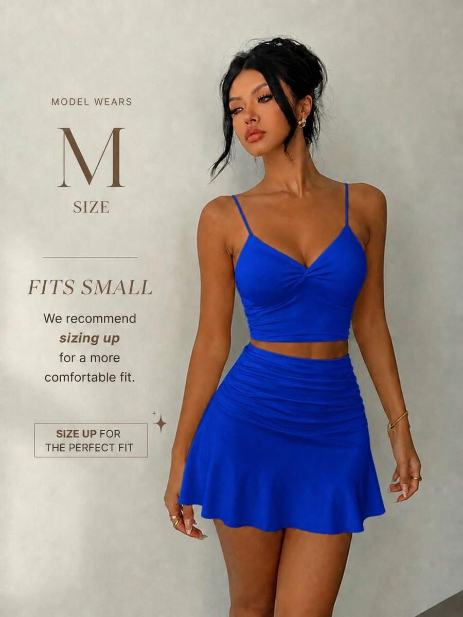 Cross-Border Hot-Selling Women's 2 Pieces Set, Bodycon Mini Skirt, Spaghetti Strap Set Summer Elegant - Blue - View 1