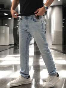 Men's Slim Fit Premium Denim Jeans With Elastane Lycra - 藍色冰島 - 查看 1