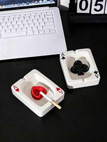 1件創意撲克牌黑桃/紅心造型菸灰缸，3D圖案雪茄菸灰缸，復古哥德式桌面裝飾品，適合遊戲室、酒吧、咖啡廳室內/室外裝飾，居家辦公室時尚裝飾手工禮物，男女通用 - 多款3 - 查看 6