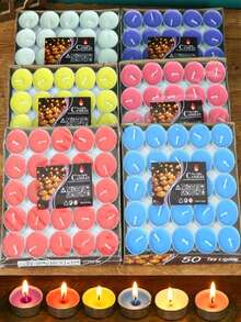 50-Pack Unscented Tea Light Candles | 4-Hour Burn Time, White, Smokeless & Dripless, Small Candles | Long-Lasting For Home, Weddings, Events, Emergencies | Bulk Pack Small Candles - Multi-colored Candles - View 3