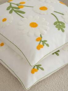 1件裝現代田園鄉村風刺繡粉色鬱金香花卉裝飾抱枕套，柔軟可機洗，適用於沙發、臥室、客廳居家裝飾 - 白色小雛菊 - 查看 7