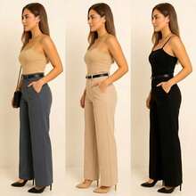 Kit 3 Women's Tailored Trousers With Belt - 黑色/灰色/米色 - 查看 4