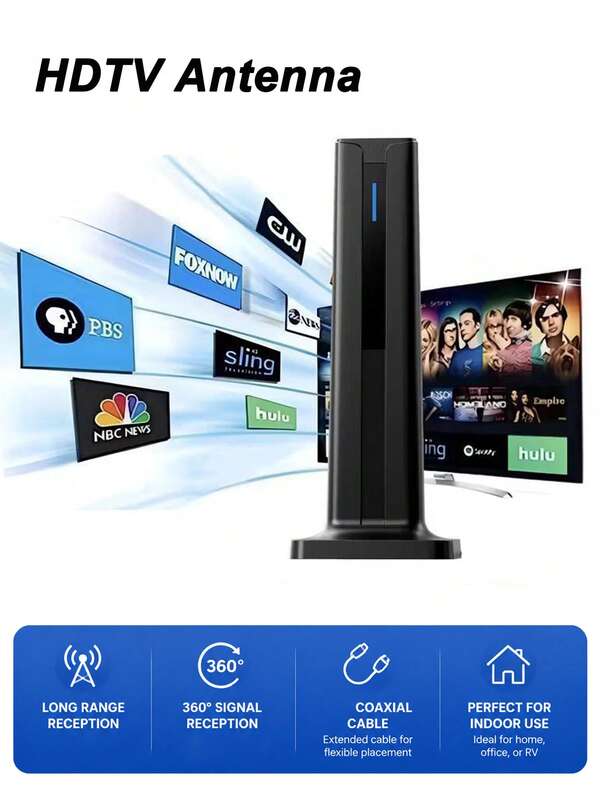 HDTV-antenne - USB-aangedreven, 360° versterker met hoge versterking, digitale TV-ontvangst, binnen/buiten gebruik, ideaal voor thuis, auto, camper, vrachtwagen - geen batterijen nodig, antenne voor TV-signaalontvangst, eenvoudige installatie