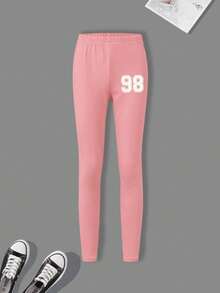 2pcs/Set Teen Girls All-Over Print Hoodie Set, Featuring Number 