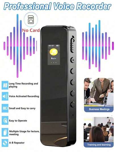 Digital Voice Recorder With Playback Function, Noise Reduction, High-Definition Sound Quality, 230mAh Rechargeable Lithium Battery, MP3 Music Playback, Suitable For Lectures And Meetings (Memory Card Not Included)