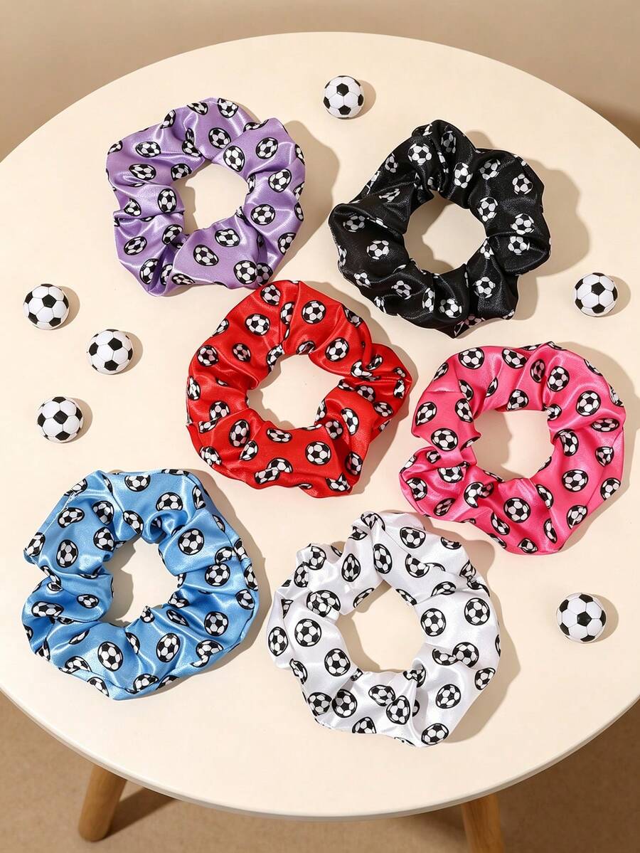 6pcs/1pc Colorful Sports Style Football Hair Ties, High Elasticity Satin Headbands, Versatile Hair Accessories Gift For Girls And Teens - Multicolor - View 1