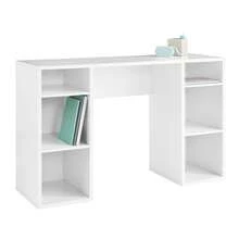Computer Desk With 4-Cube Storage Shelves, Home Office Writing Desk With Built-In Bookcase, White Wood Finish - White Grain - View 3