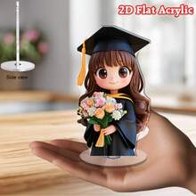 卡通畢業女孩旋轉壓克力裝飾品，畢業禮物桌面擺飾 - B - 查看 4