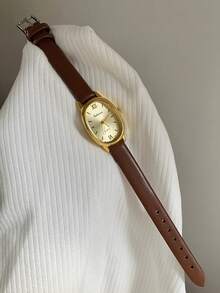 1pc Oval Women's Watch, Fashionable & Versatile, Gold Dial, Suitable For Daily Wear/Party/Student Back To School Gift - Gold - View 11