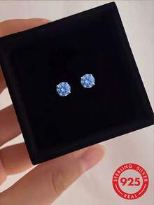 1 Pair S925 Sterling Silver Korean Ins Style Mini Single Diamond Stud Earrings For Women, Daily Casual Party Vacation Versatile Elegant Stackable Ear Hole Piercing Cartilage Studs Sweet Cute Personalized Exquisite Niche Fashion Jewelry - Diamond - View 6