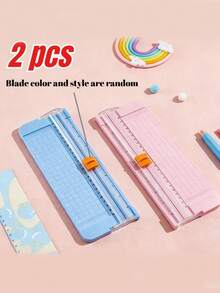 2 PCS Paper Dual-Direction Sliding Cutter, Paper Trimmer, With Replacement Blades, Mini Scrapbook Cutting, Photo Cropping Machine, First Day Of School - Multicolor - View 3