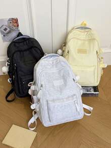 Fashion College Style Letter Embroidered Multi-Pocket Functional Backpack, Multi-Compartment Large Capacity Design, Books, Notebooks, Stationery Can Be Organized In Sections. Side Pockets Can Hold Water Bottles And Umbrellas, Wide Pressure-Relief Shoulder Straps, Comfortable For Long-Term Wear, Water-Resistant And Wear-Resistant Fabric. Suitable For School, Tutoring, Work Commute, Shopping, Travel And More, Perfect For Back To School Season - Multicolor - View 3