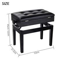 GRANDMA SHARK Piano Stool, Dressing Table Stool, Height Adjustable, Single Seat Keyboard Bench With Storage Compartment, Soft Faux Leather Padded Seat (Black Button) - Black - View 5