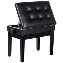 GRANDMA SHARK Piano Stool, Dressing Table Stool, Height Adjustable, Single Seat Keyboard Bench With Storage Compartment, Soft Faux Leather Padded Seat (Black Button) - Black - View 1