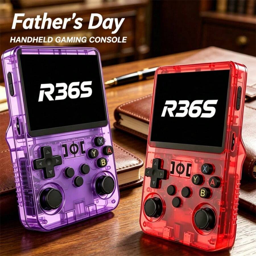 New R36S Handheld Gaming Console, 128GB Large Capacity Storage, Red/Blue Console, Three Colors Available, Perfect For Gaming Enthusiasts, Best Men's Birthday Gift Set, Halloween Gift, Christmas Gift - View 1