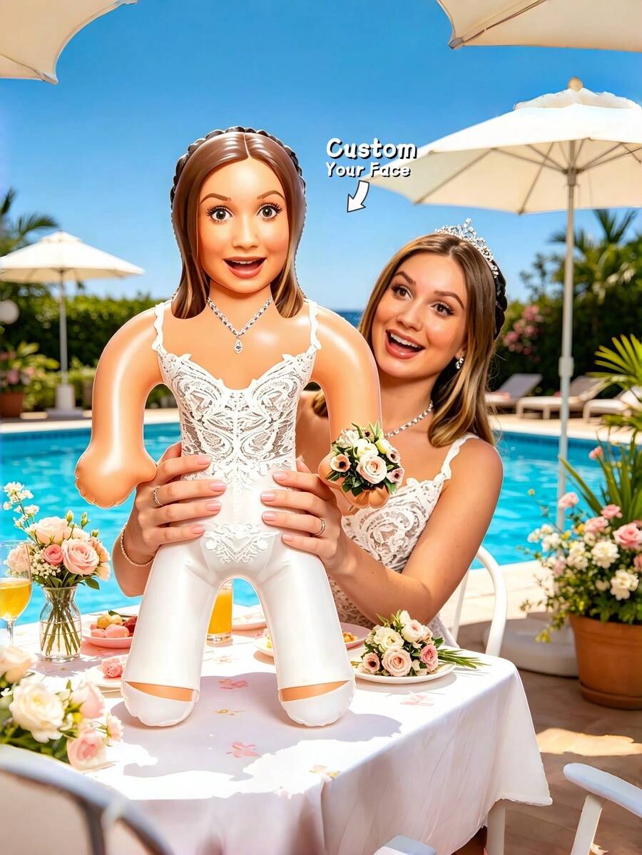 1pc Personalized Inflatable Blow Mold Custom Photo Bride Doll, Bachelorette Party/Bride Pool Party, Bride Gift, Wedding Favor, Special Occasion