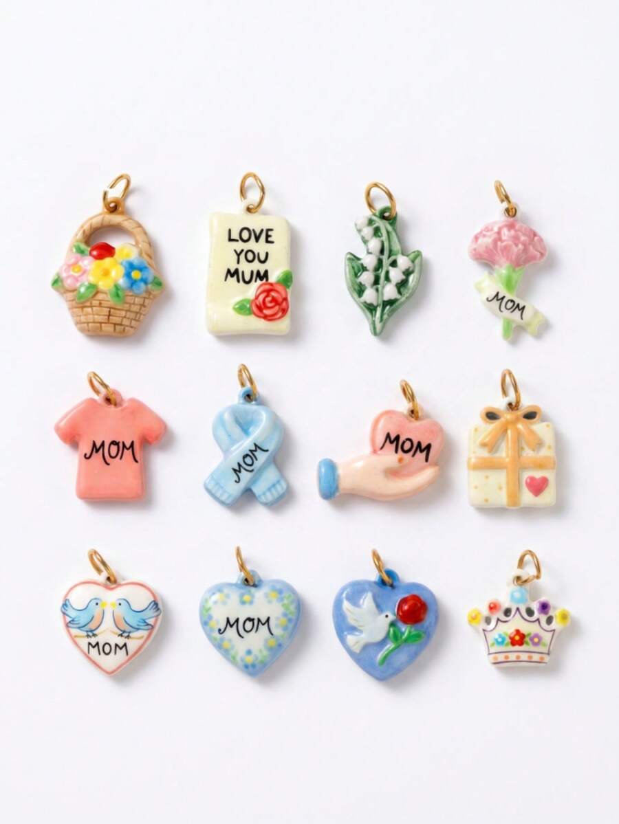 1pc Exquisite Warm Style, 18K Gold PVD Plated Stainless Steel Material, Waterproof And Fade-Resistant, Drip Oil Printed MOM Pendant, Suitable For Women's DIY Jewelry - Multicolor - View 1