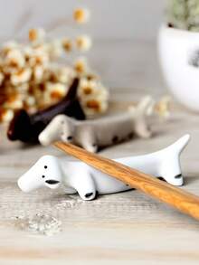 1pc/3pcs/5pcs Creative Dachshund Ceramic Chopstick Holder Cute Cartoon Puppy Tabletop Hotel Restaurant Japanese Style Home Chopstick Rest - Multicolor - View 2
