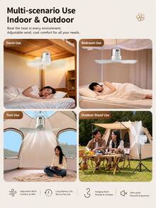 Ultra-Long Battery Life Portable USB Rechargeable Ceiling Fan With LED Night Light, Remote Control, Digital Display, Warm/White Color-Changing Night Light, 12-Speed Timer, Powerful Airflow, Suitable For Tent, Camping, RV, Travel, BBQ, Fishing - Multicolor - View 8