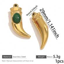 1Pc/3Pcs Gold Plated Stainless Steel Horn Pendant With Natural Stone, Vintage Boho Style, Tarnish Resistant For DIY Jewelry Making Findings - Pendants - View 9