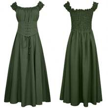 Halloween Medieval Corset Waist Dress, Renaissance Gothic Gown, Cosplay Outfit For Party & Stage Performance Fall - Olive Green - View 10