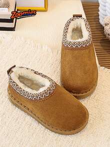 1 Pair Cute Fashionable Kids' Autumn/Winter Low-Top Thermal-Lined Warm Snow Boots With Pattern - Brown - View 3