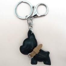 JRESSIAL Mini French Bulldog Keychain Pendant Simple Cartoon PU Leather Keyring Accessory Fashion Bag Charm - Black - View 3