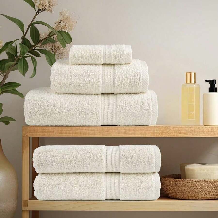 vidaXL Premium Towels, 10-Pack, Towel With Loops, Absorbent Guest Towel, Bath Towels, Shower Towels, Cream, 50x100cm, 600g/M², 100% Cotton - Cream - View 1