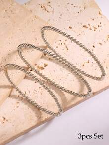 3 piezas de pulseras chapadas en oro de 18K con cuentas, diseño de cuentas redondas de 3mm de ancho, acero inoxidable 304 hipoalergénico que no se desvanece, brazaletes versátiles de estilo Ins para mujeres - gs3 - Ver 10