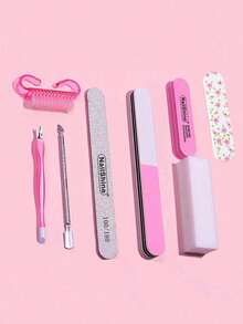 8PCS /Set Nail Care Tool Kit - Manicure Set: Nail File, Buffer, Polisher, Cuticle Pusher, Nail Supplies, Nail Tools, Nail Art Tools, Back To School Supplies, Nails, Nail Press Tools - Multicolor - View 3