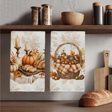 2PCS Kitchen Towels Autumn Vintage Bread Pumpkin Acorn Print 40*60cm Rectangular Microfiber Kitchen Towels, Dish Cloths, Tablecloths, Hand Towels, Kitchen Decor, Home Decor, Housewarming Gifts For Neighbors, Perfect For Kitchen And Bathroom Use, Suitable For Housewives And Family Gatherings, High Cost-Performance, Household Essential - Multicolor - View 6