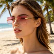1 Pair Unisex Metal Frameless Rectangular Orange Retro Minimalist , Suitable For Street Style, Travel, Vacation, Sports, Driving, Festivals, Outings, - 橘色 - 查看 3