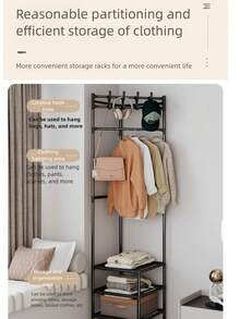 1pc 2-Tier Coat Rack, Integrated Shoe And Hat Storage Rack, Thickened Steel Tube Sturdy Clothing Hanging Rack, Bedroom Entryway Freestanding Clothing Storage Rack, Thickened Metal Steel Tube, Freestanding Integrated Coat Rack, Matte Black - Multicolor - View 10