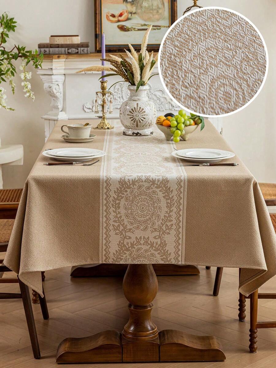1件裝花卉圖案米色與棕色桌布，極簡北歐風正方形桌面防塵桌布，適用於廚房、婚禮、咖啡桌 - 咖啡棕 - 查看 1