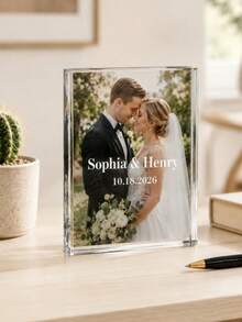 Customized Photo Acrylic Plaque, Personalized Wedding Acrylic Brick Gift For Bride And Groom, Custom Name Date Engraved Home Decor Keepsake Ornament - Multicolor - View 1