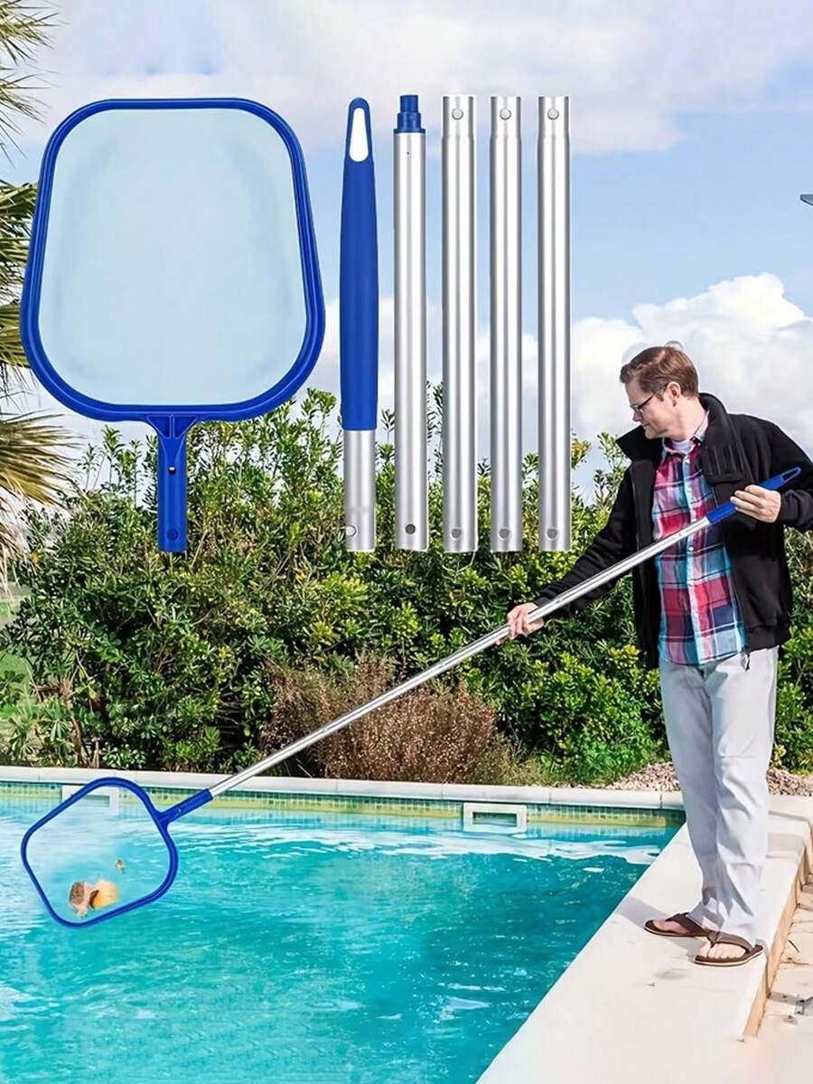 Pool Skimmer Net Set, Adjustable 5-Section 48-Inch Aluminum Alloy Pole, Pond Cleaning Net, Fine Mesh Leaf Net Suitable For Garden Ponds And Hot Tubs, Blue, Suitable For Pool Maintenance And Cleaning, Pool Maintenance Essential | Professional Pool Equipment | Durable Pool Net