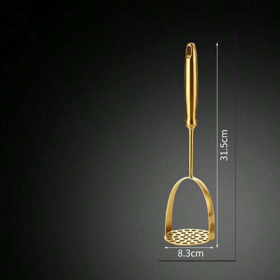 Multifunctional Manual Stainless Steel Potato Masher, Potato Puree Pressing Tool, Mini Kitchen Gadget - Golden Pumpkin Style - View 1