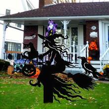 2D Flat, 1pc Halloween Garden Sign - Witch Cat, Crow Broom Lawn Decoration, Durable Outdoor Yard Or Home Decor, Easy To Install In Ground, No Electricity Required, Spooky Halloween Party Decoration Suitable For Porch, Fence Or Lawn, Classic Holiday Decor, Broom Silhouette, Holiday Decoration, 2D Flat - B - View 6