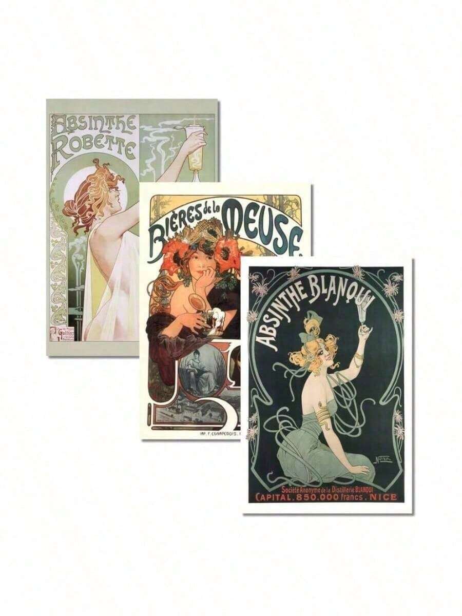 Set Of 3 Art Nouveau Absinthe Biere Liquor Drinking Vintage Ad Posters Set Bundle 16x24 Inch - The Original - View 1