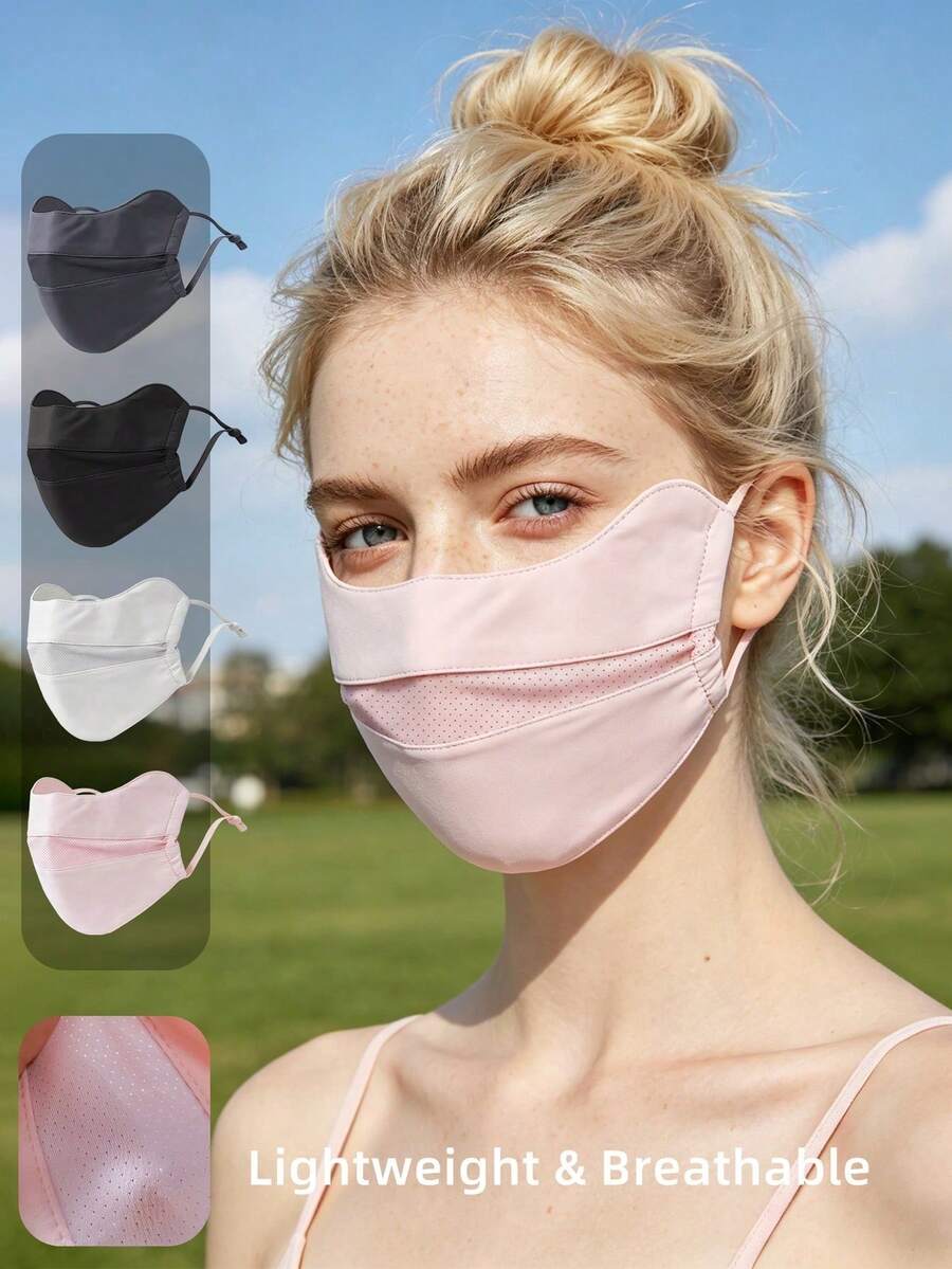 女款夏季涼感布料防紫外線面罩,透氣可調節耳掛,戶外防曬面部遮蓋罩 - 彩色 - 查看 1