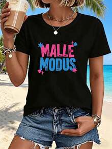 Unisex Cotton Crew Neck T-Shirt, Stylish Print Short Sleeve Top, Soft Breathable Casual Summer Tee For Men Women Daily Wear - Noir - View 1