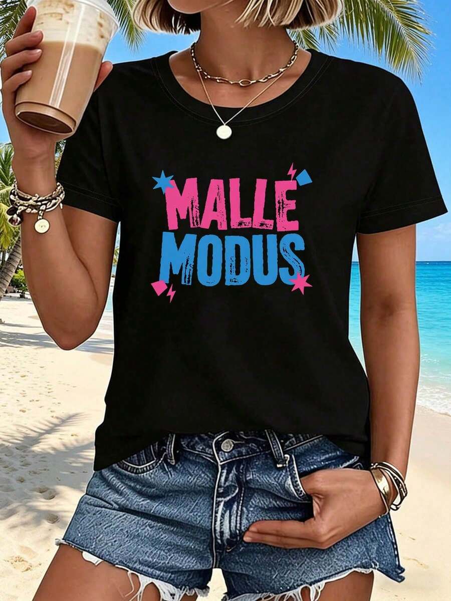 Unisex Cotton Crew Neck T-Shirt, Stylish Print Short Sleeve Top, Soft Breathable Casual Summer Tee For Men Women Daily Wear - Noir - View 1