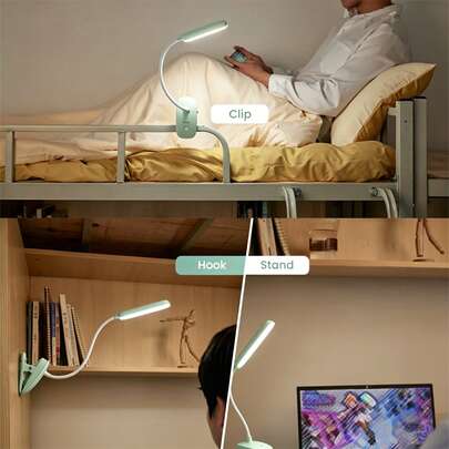 PHILIPS Lámpara de mesa LED con luz LED de cuidado ocular y clip de metal, 3 niveles de brillo ajustables, alimentada por batería/puerto USB, luz de lectura flexible con cuello de cisne para el hogar y la oficina