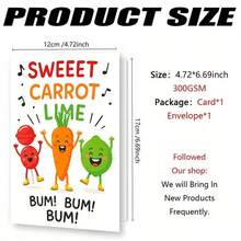 Fun Sweet & Spicy Carrot Lime Greeting Card With Cute Vegetable Patterns (Carrot, Lime, Tomato) And "Bum Bum Boom" Lyrics, Suitable For Anniversary, Christmas, Paper Gift For Food Lovers - 1 - View 7